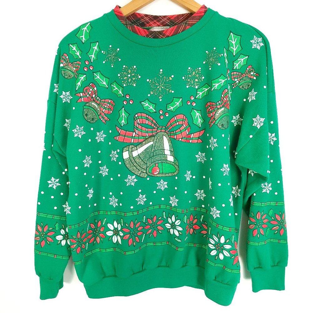 Vtg Nutcracker Ugly Christmas Sweatshirt Women's XL? Bells Snowflakes Distressed